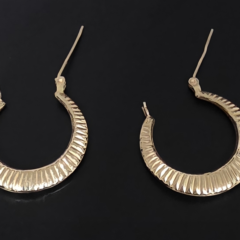 14k Genuine Gold Hoop Earrings Wide Hoop - Picture 5 of 6